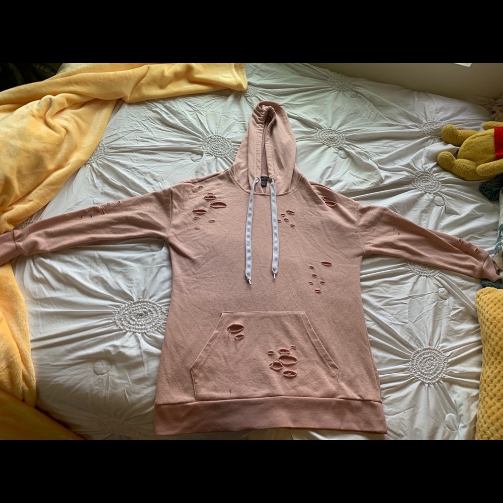 Rue 21 Mauve Light Pink Hoodie Sweater with holes